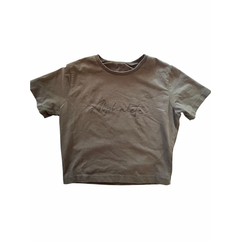 Alphalete Olive Green Cropped Athleisure Tee Size S Gym Clean Girl Streetwear